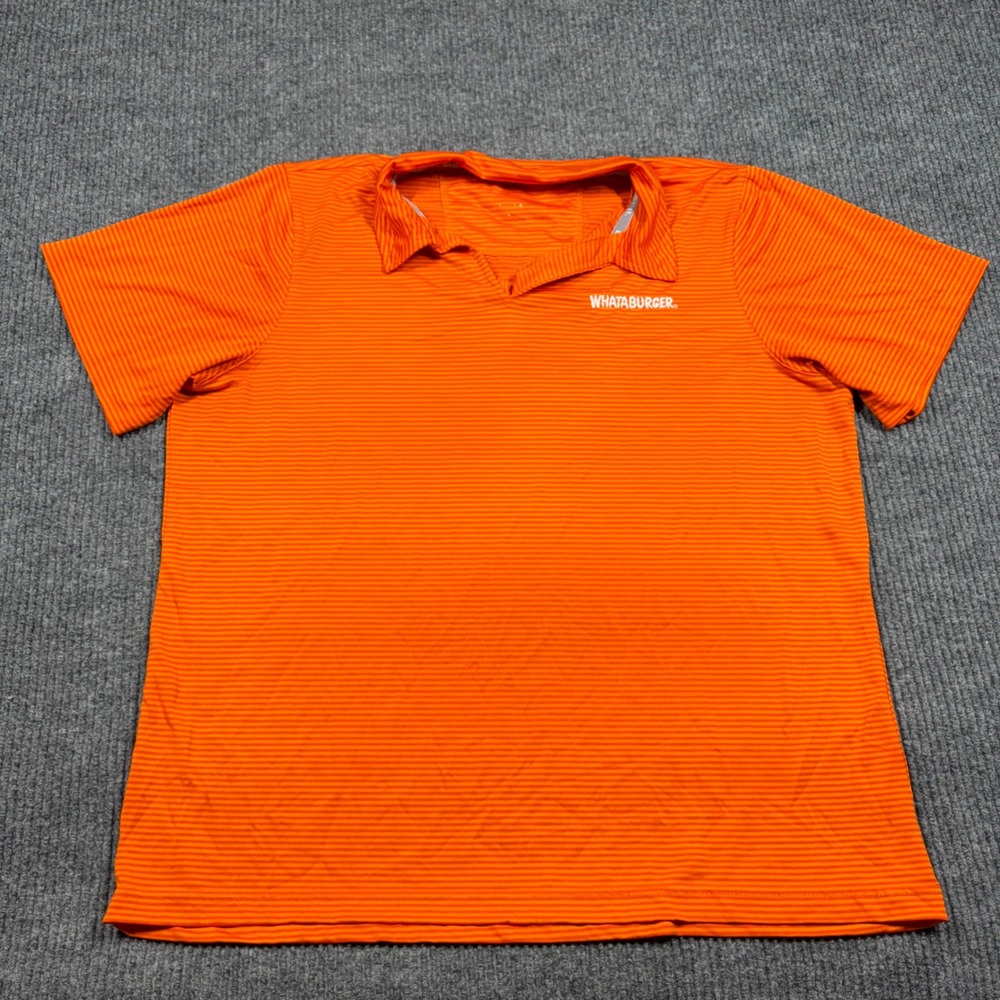 Whataburger Shirt Mens L Orange Striped Short Sleeve V-Neck Polo